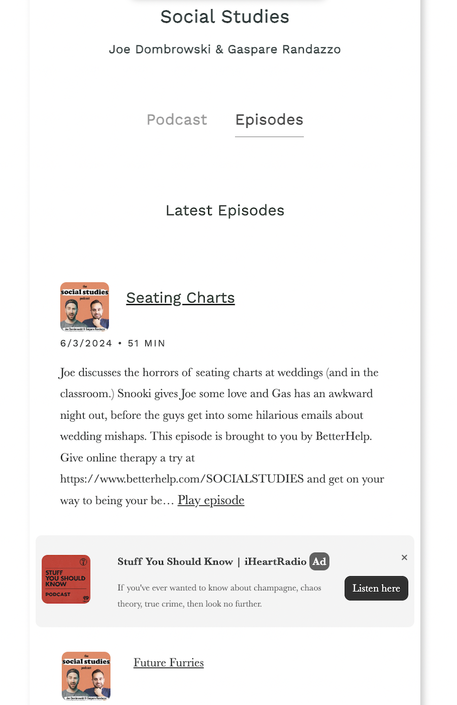 Plink Episode listings Page example ad