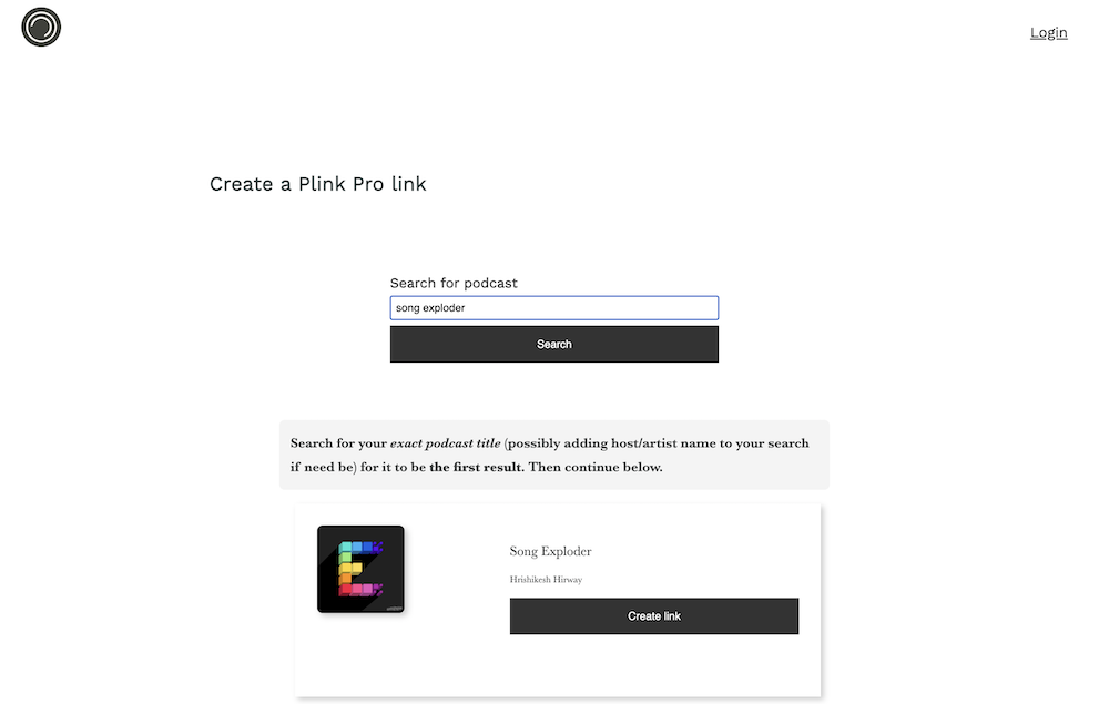 Plink Pro link creation search screenshot